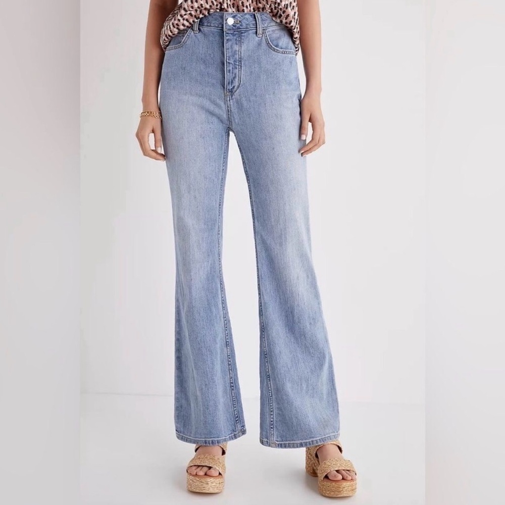 Pilcro High Rise Trouser Bootcut Jeans Light Wash Denim Button Fly Western Boho